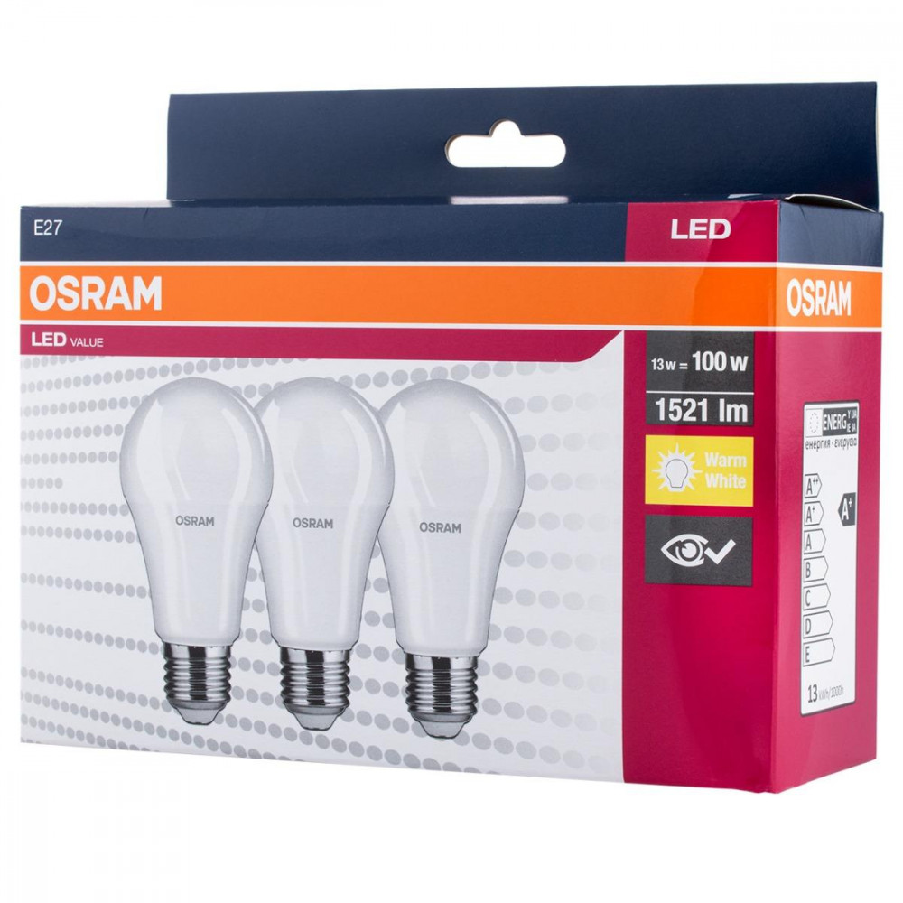 3PAK LED žiarovka E27 A60 13W  100W 1521lm 2700K Warm OSRAM Value