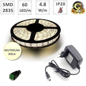 5m sada 24W LED pás do interiéru + zdroj 24W neutrálna biela