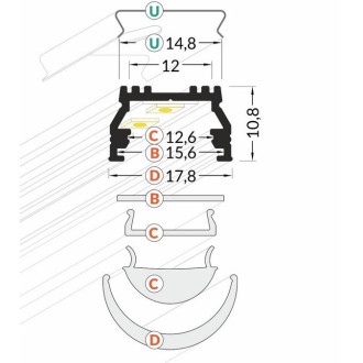 1m Profil LED UNI12 BCD/U