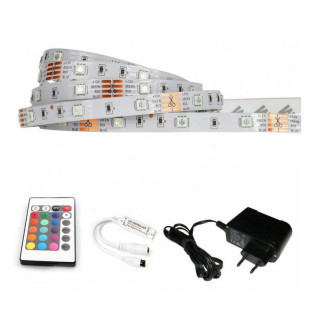 Sada: 2.5m RGB LED pásik do interieru 30 SMD5050/m, 7.2W/m, IP20 + zdroj + RGB ovládač