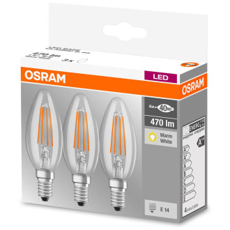 3PAK LED žiarovka E14 B35 4W  40W 470lm 2700K Teplé 300° vlákno OSRAM