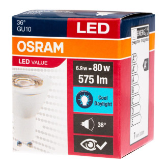 LED GU10 6,5W  80W 575lm 6500K Cold 36° OSRAM Value