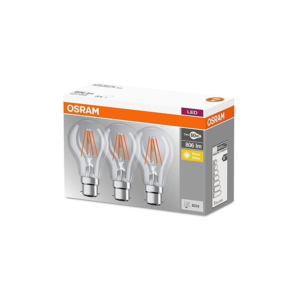 3PAK LED žiarovka B22d A60 7W  60W 806lm 2700K Warm 360° Filament OSRAM