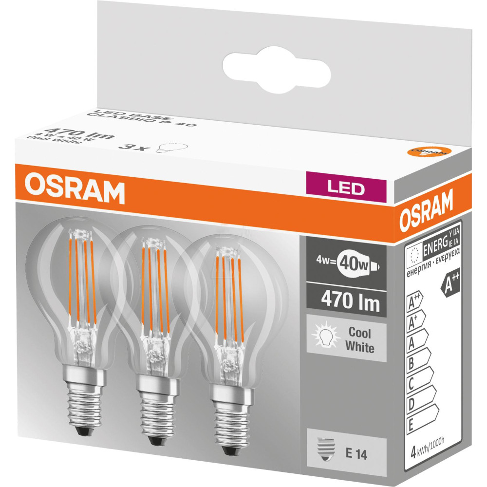 3PAK LED žiarovka E14 P40 4W  40W 470lm 4000K Neutrálne 320° vlákno pätice OSRAM