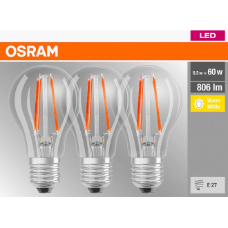 3PAK LED žiarovka E27 A60 6,5W  60W 806lm 2700K Warm 360° OSRAM