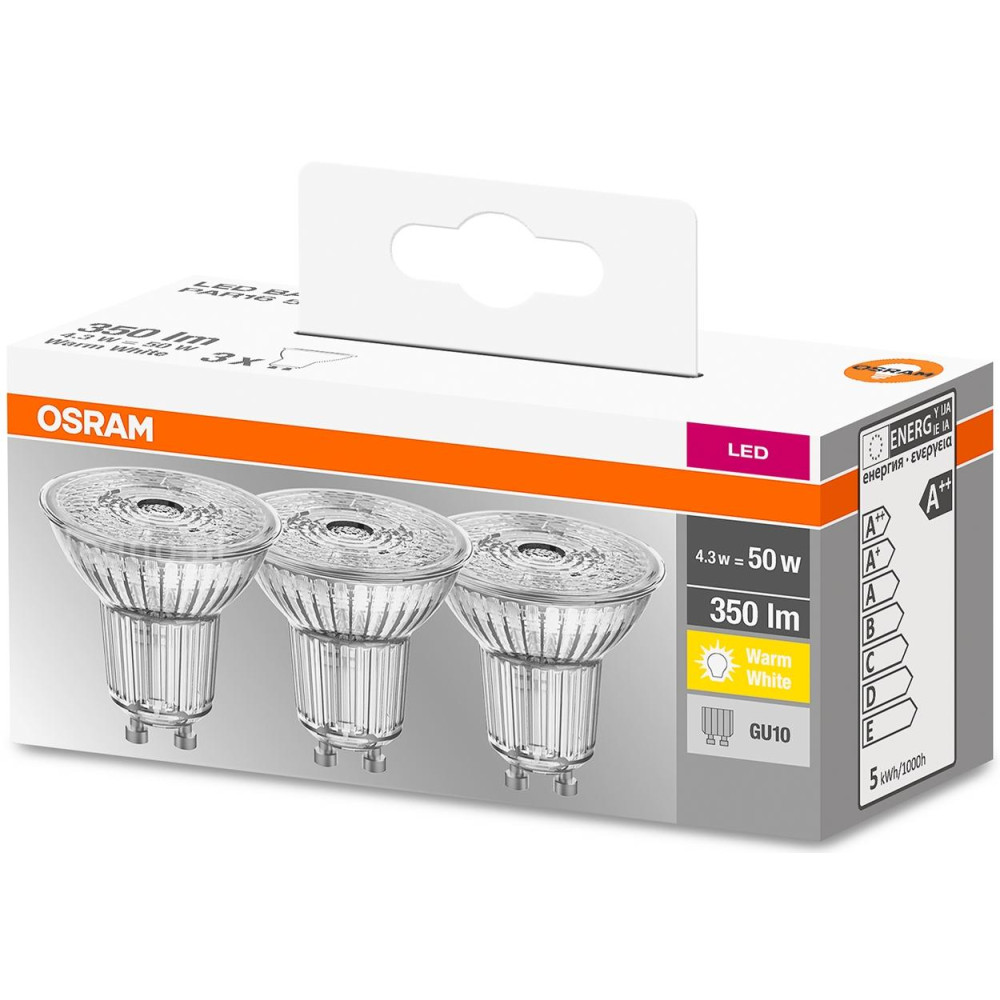 3PAK LED žiarovka GU10 3,6W  50W 350lm 2700K teplá 36° pätica OSRAM