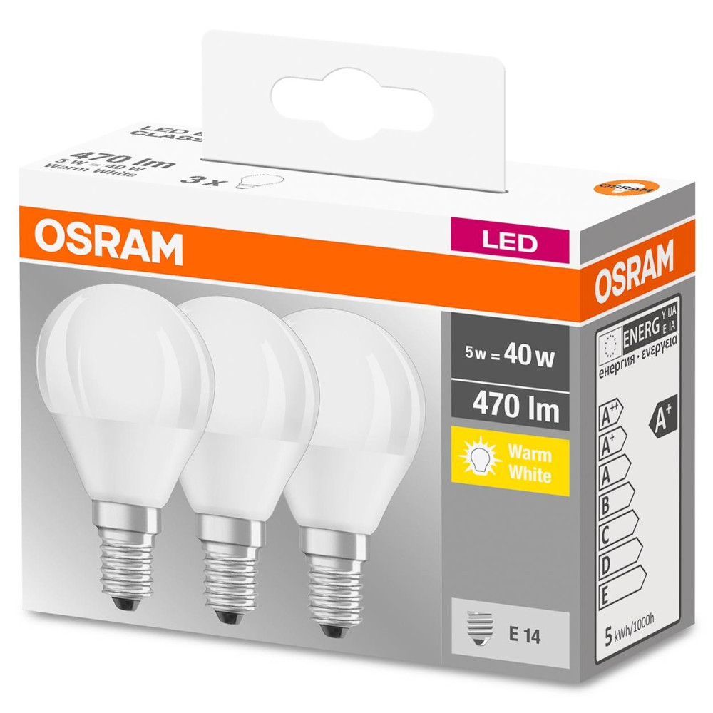 3PAK LED žiarovka E14 P45 5W  40W 470lm 2700K Warm 300° OSRAM Base