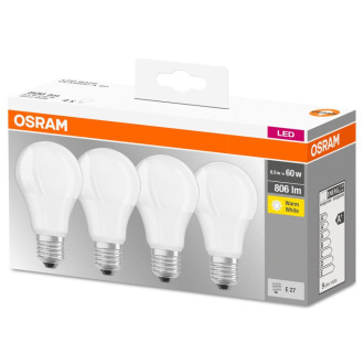 4PAK LED žiarovka E27 A60 8,5W  60W 806lm 2700K Warm 300° OSRAM Base