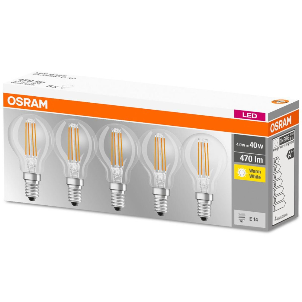 5PAK LED žiarovka E14 P45 4W  40W 470lm 2700K Teplé vlákno OSRAM Base