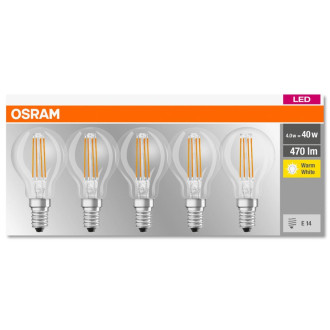 5PAK LED žiarovka E14 P45 4W  40W 470lm 2700K Teplé vlákno OSRAM Base