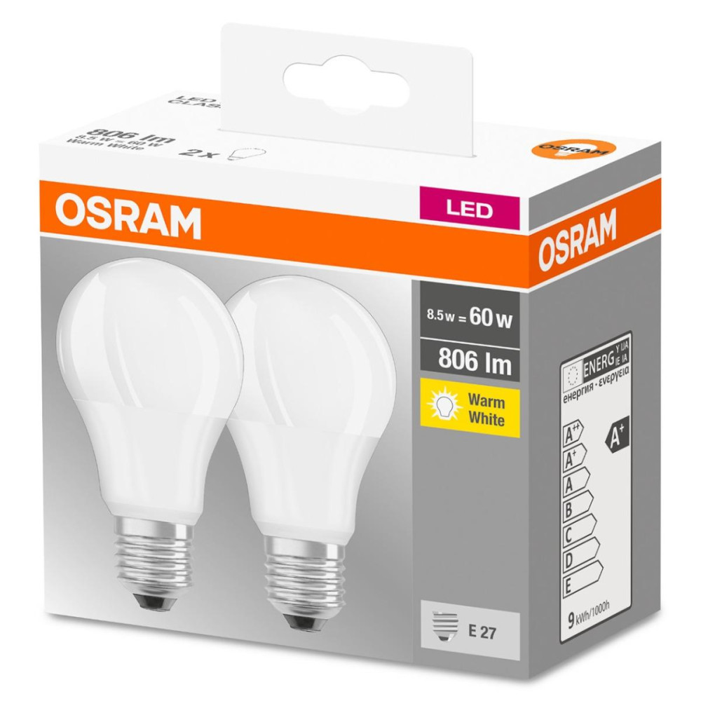 2PAK LED žiarovka E27 A60 8,5W  60W 806lm 2700K Warm 300° OSRAM Base