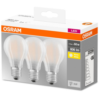 3PAK LED žiarovka E27 A60 7W  60W 806lm 2700K Teplé vlákno 300° pätica OSRAM