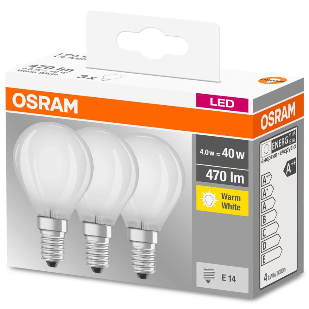 3PAK LED žiarovka E14 P45 4W  40W 470lm 2700K teplá pätica OSRAM