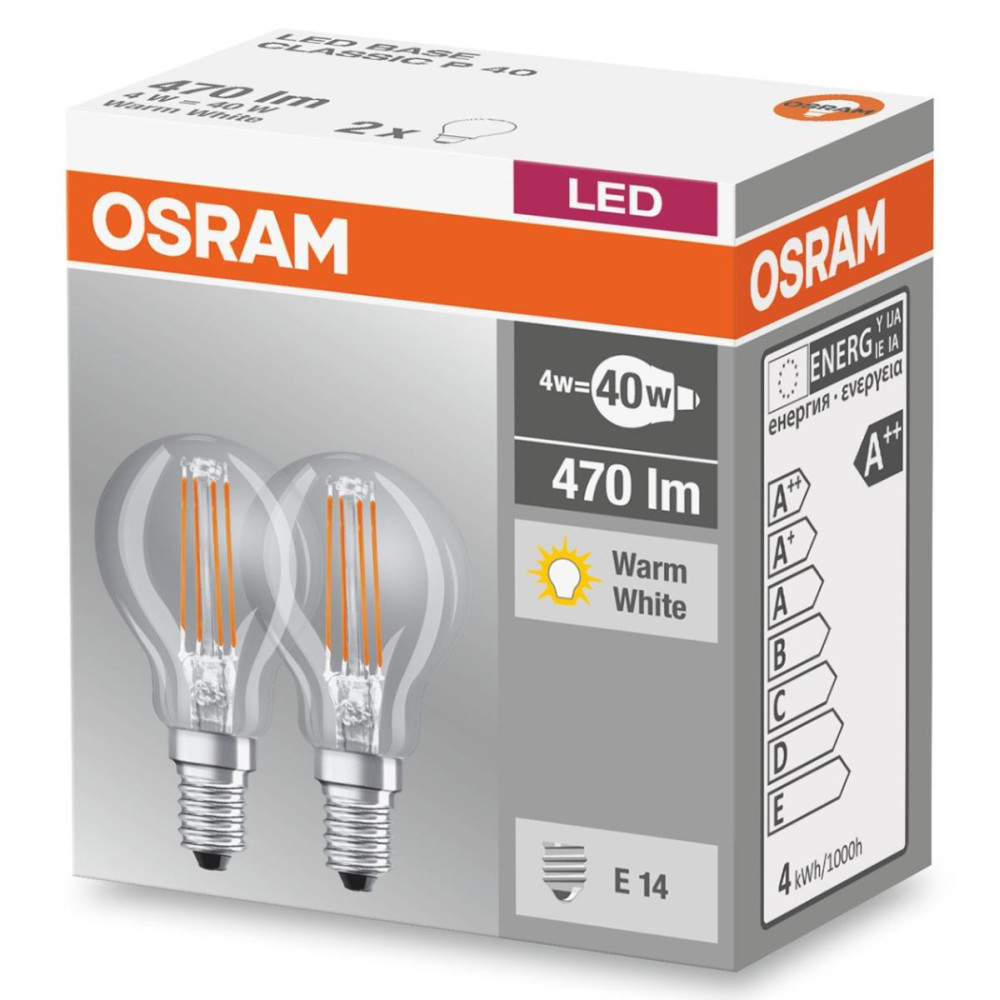 2PAK LED žiarovka E14 P45 4W  40W 470lm 2700K Teplé vlákno OSRAM Base