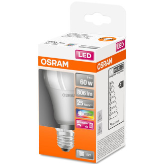 LED žiarovka E27 A60 9W  60W 806lm RGBW 180° OSRAM Star + PILOT