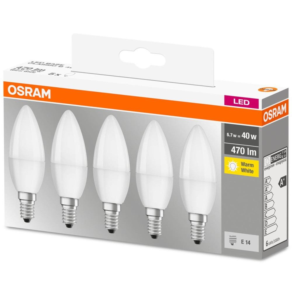 5PAK LED žiarovka E14 B35 5,7W  40W 470lm 2700K teplá pätica OSRAM