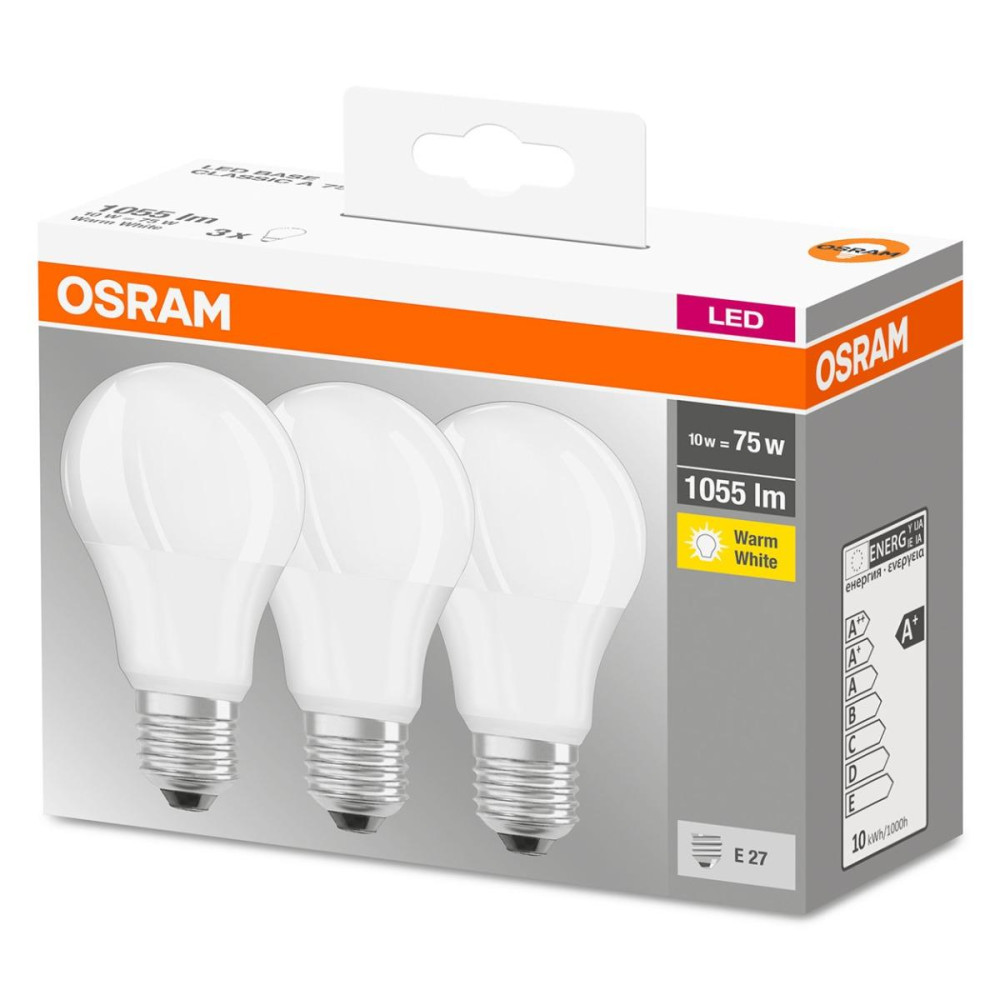 3PAK LED žiarovka E27 A60 10W  75W 1055lm 2700K Warm 200° OSRAM Base