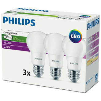 3PAK LED žiarovka E27 A60 8W  60W 806lm 2700K Warm 300° PHILIPS CorePro