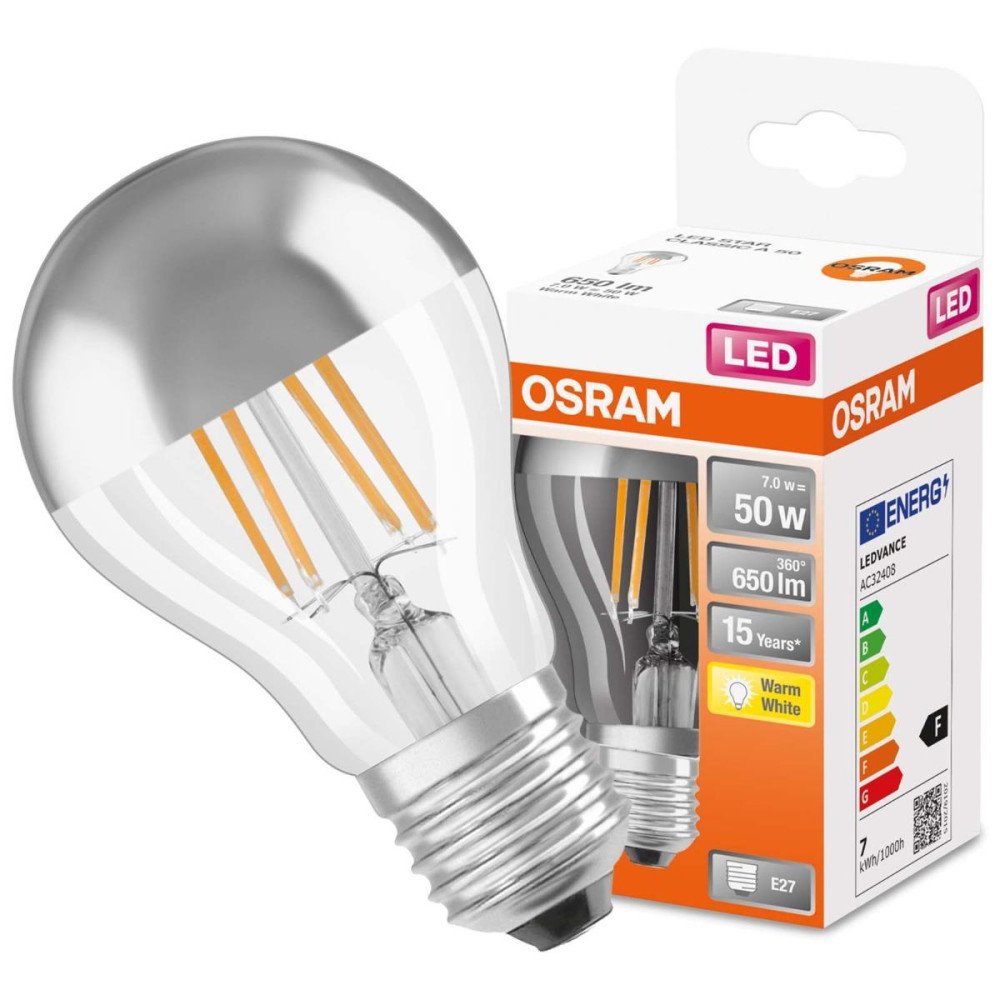 LED žiarovka E27 A60 6,5W  34W 650lm 2700K teplá OSRAM Mirror Silver