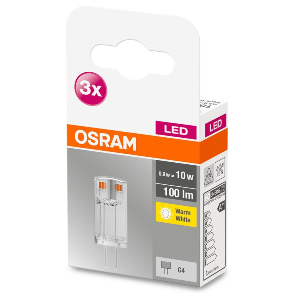 3PAK LED žiarovka G4 Capsule 0,9W  10W 100lm 2700K Warm 300° 12V OSRAM