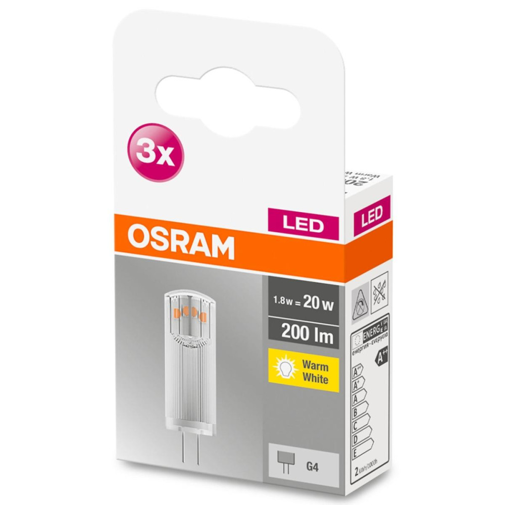 3PAK LED žiarovka G4 Capsule 1,8W  20W 200lm 2700K Warm 300° 12V OSRAM