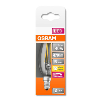 LED žiarovka E14 B35 5W  40W 470lm 2700K Warm 65° Filament OSRAM Star Classic Dimmable