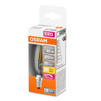 LED žiarovka E14 B35 5W  40W 470lm 2700K Warm 65° Filament OSRAM Star Classic Dimmable