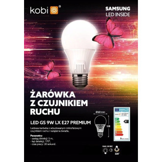 LED žiarovka E27 A60 9W  60W 810lm 4000K Neutrálna 220° KOBI Senzor pohybu a súmraku