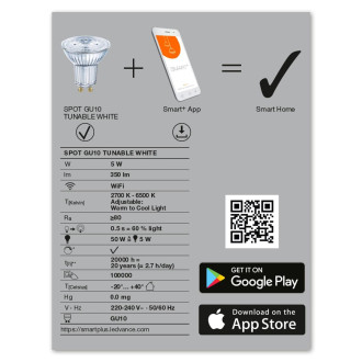 LED GU10 5W 350lm CCT LEDVANCE SMART+ WiFi Stmievateľné