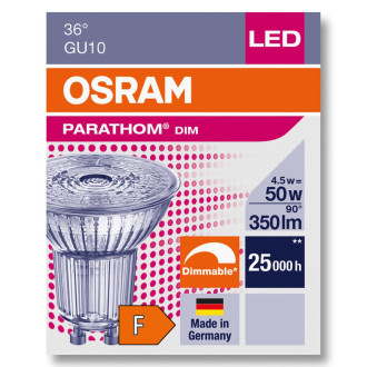 LED žiarovka GU10 4,5W  50W 350lm 3000K Warm 36° CRI90 DIMMABLE OSRAM Parathom