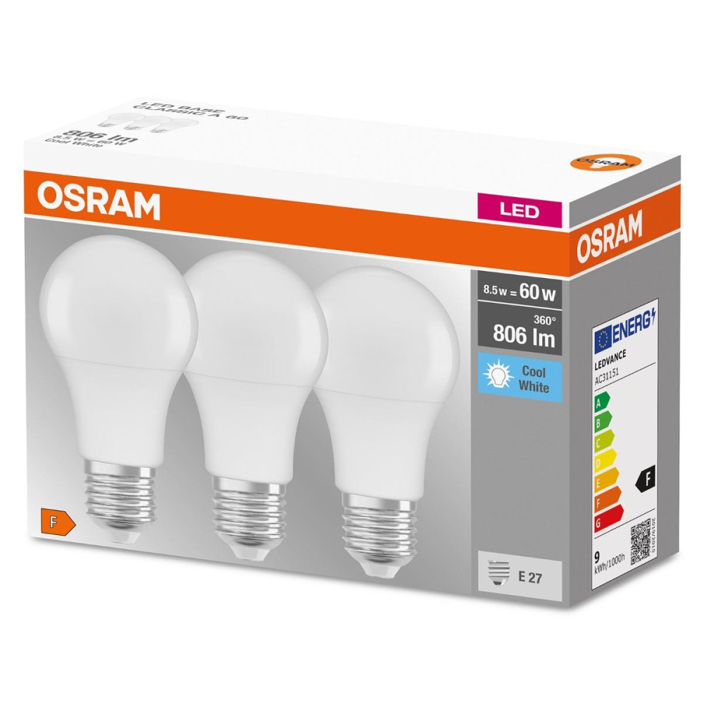 3PAK LED žiarovka E27 A60 8,5W  60W 806lm 4000K Neutral 300° OSRAM