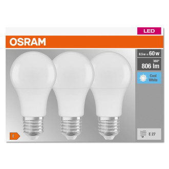 3PAK LED žiarovka E27 A60 8,5W  60W 806lm 4000K Neutral 300° OSRAM