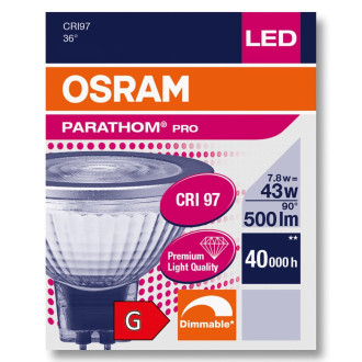 GU5.3 MR16 LED žiarovka 7,8W  43W 500lm 4000K Neutrálna 36° CRI97 12V DIMMOVATEĽNÁ OSRAM Parathom