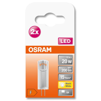 LED žiarovka G4 s päticou 1,8W  20W 200lm 2700K Warm 300° OSRAM Star 2PAK