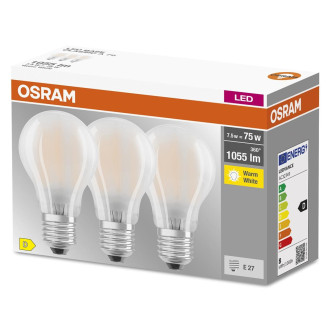 3PAK LED žiarovka E27 A60 7,5W  75W 1055lm 2700K Warm 300° Filament OSRAM BASE