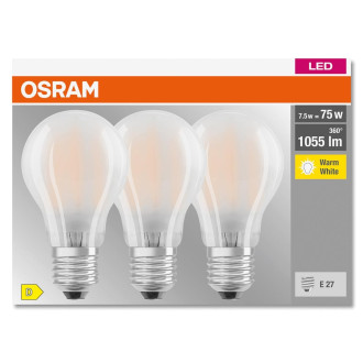 3PAK LED žiarovka E27 A60 7,5W  75W 1055lm 2700K Warm 300° Filament OSRAM BASE