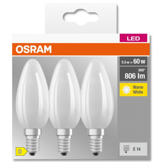 3PAK LED žiarovka E14 B35 5,5W  60W 806lm 2700K Warm 300° Filament OSRAM BASE