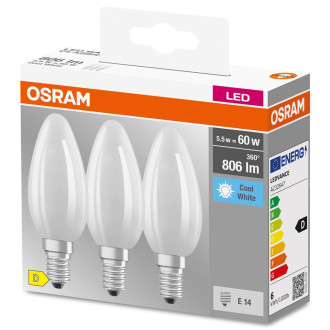 3PAK LED žiarovka E14 B35 5,5W  60W 806lm 4000K Neutrálne 300° vlákno OSRAM BASE