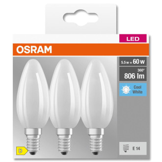 3PAK LED žiarovka E14 B35 5,5W  60W 806lm 4000K Neutrálne 300° vlákno OSRAM BASE