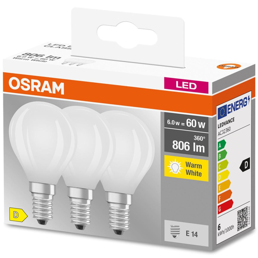 3PAK LED žiarovka E14 P45 5,5W  60W 806lm 2700K Warm 300° Filament OSRAM BASE