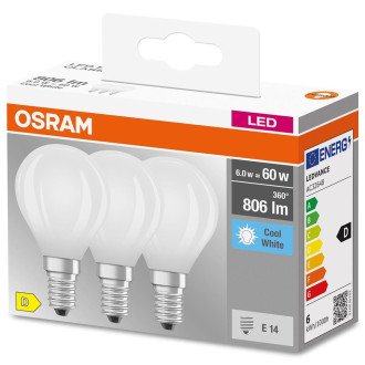 3PAK LED žiarovka E14 P45 5,5W  60W 806lm 4000K Neutrálne 300° vlákno OSRAM BASE