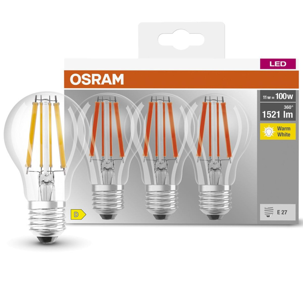 3PAK LED žiarovka E27 A60 11W  100W 1521lm 2700K Warm 300° Filament OSRAM BASE