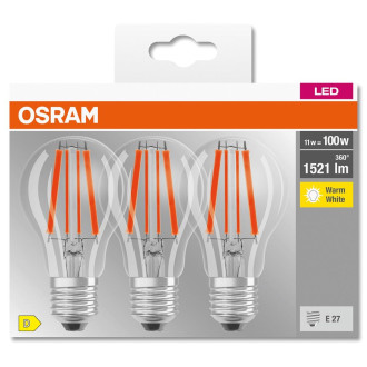 3PAK LED žiarovka E27 A60 11W  100W 1521lm 2700K Warm 300° Filament OSRAM BASE