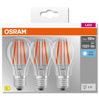 3PAK LED žiarovka E27 A60 11W  100W 1521lm 4000K Neutrálne 300° vlákno OSRAM BASE