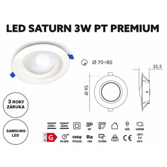 Svietidlo LED SATURN 3W 4000K PREMIUM