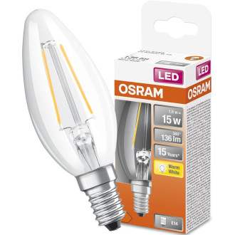 LED žiarovka E14 B35 1,5W  15W 136lm 2700K Warm 300° Filament OSRAM STAR