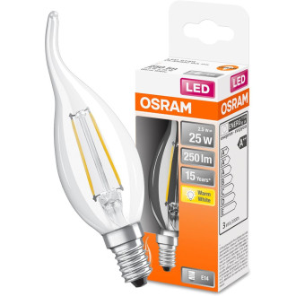 LED žiarovka E14 BA35 2,5W  25W 250lm 2700K Warm 300° Filament OSRAM STAR