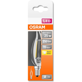 LED žiarovka E14 BA35 2,5W  25W 250lm 2700K Warm 300° Filament OSRAM STAR