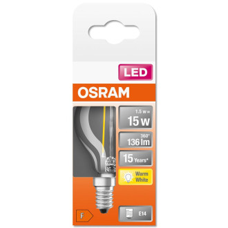 LED žiarovka E14 P45 1,5W  15W 136lm 2700K Warm 300° Filament OSRAM STAR