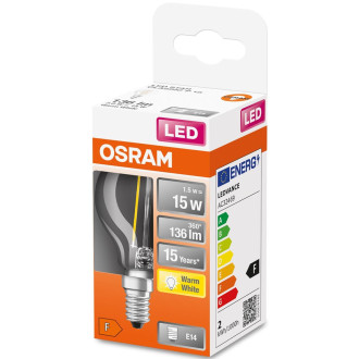 LED žiarovka E14 P45 1,5W  15W 136lm 2700K Warm 300° Filament OSRAM STAR